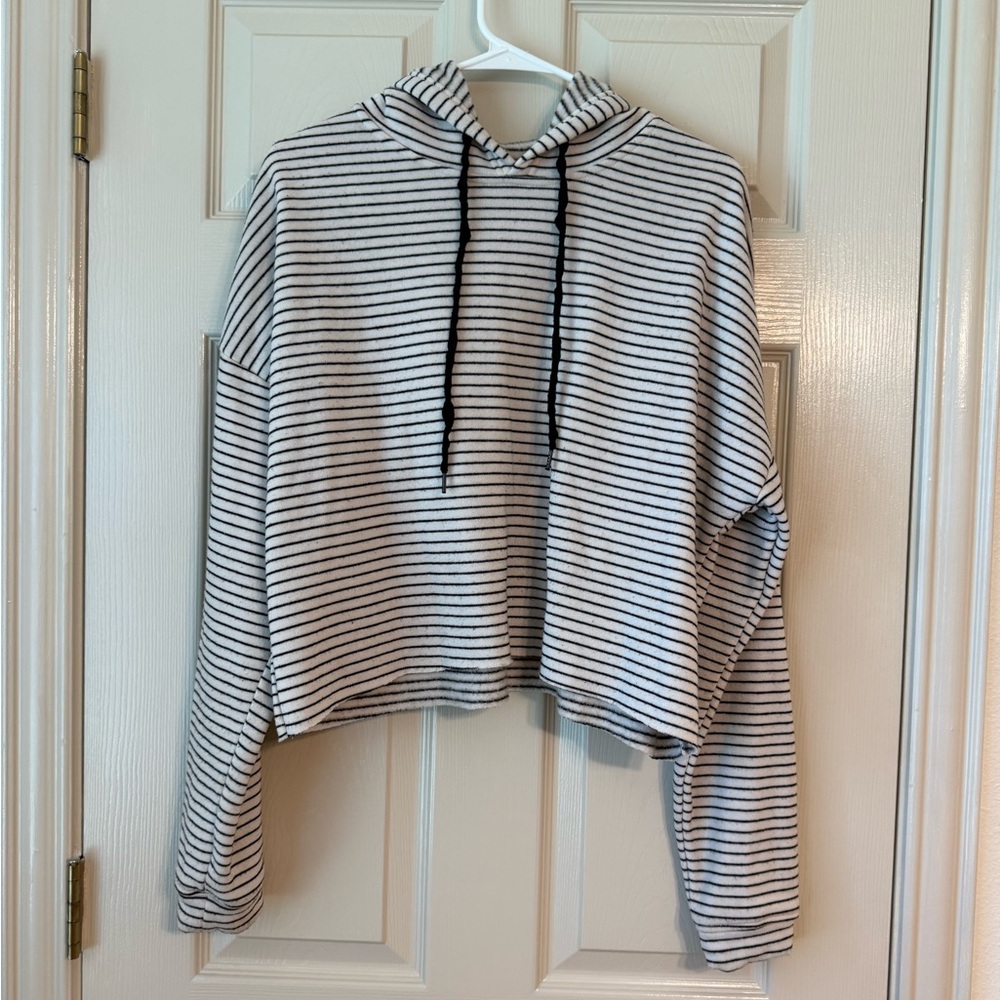 Black and White Stripped Hooded Sweatshirt